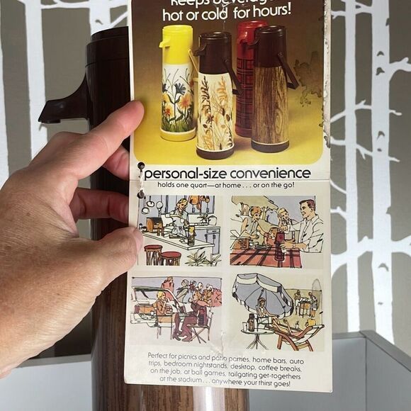 Aladdin’s Pump-a-Drink Thermos 70s Wood Grain - Picture 7 of 12